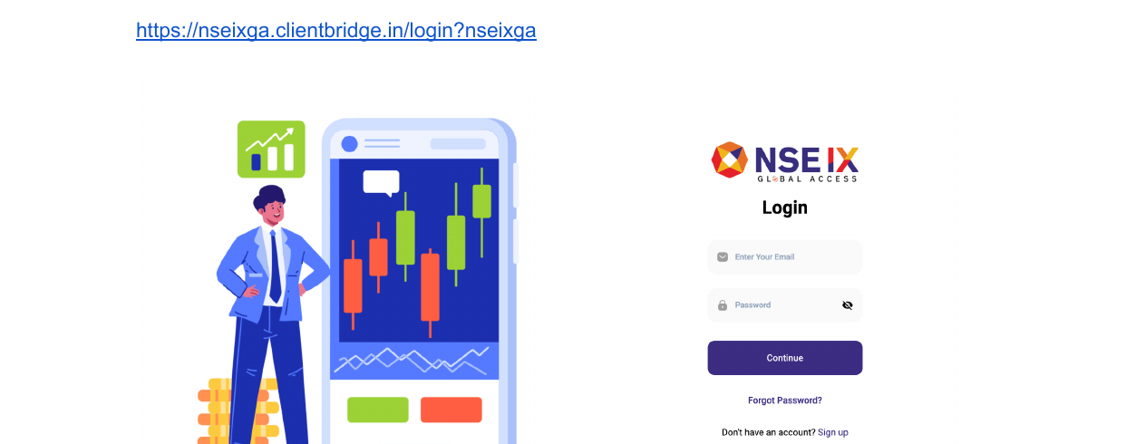 NSE IX Global Access login screen with email and password fields